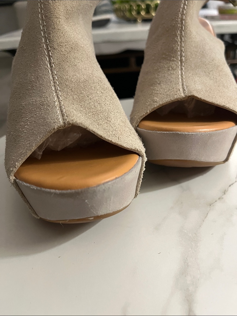 Kork ease Taupe Suede Wedge Peep-Toe Sandal - Picture 5 of 12